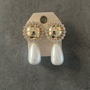Anthropologie Crystal Frame Pearl Drop Earrings